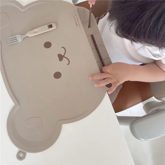 Tapis de Table en Silicone Imperméable pour Enfants, Forme d'Ours,